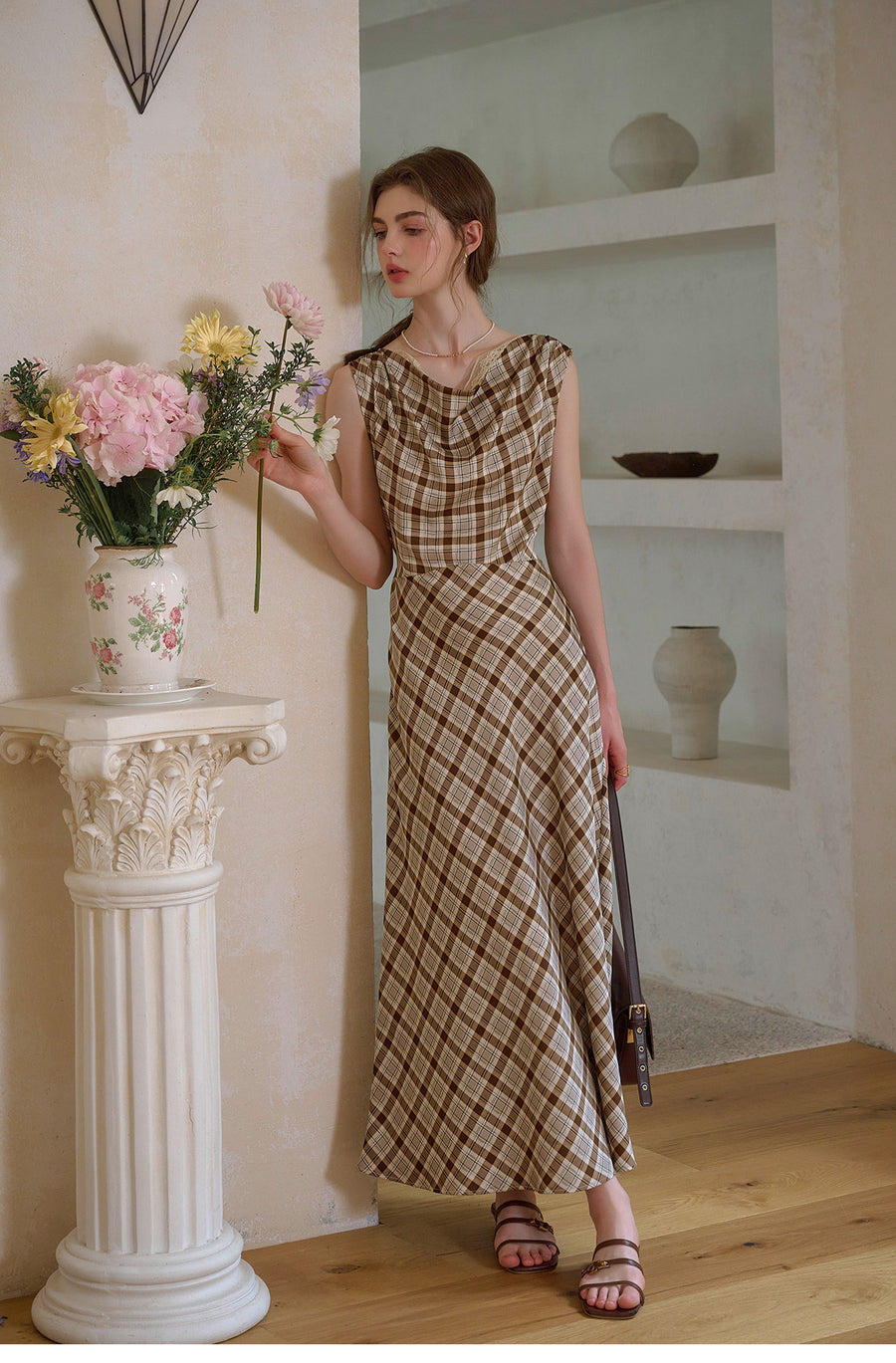 French Cowl Neck Sleeveless Midi Dress - Two Colors