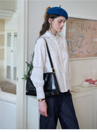 French Lace Ruffled Collar Lyocell Cotton Blouse