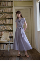 Vintage Plaid Cowl Neck Midi Dress - French Style