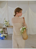 French Openwork Tie-Front Lyocell Linen Knit Cardigan