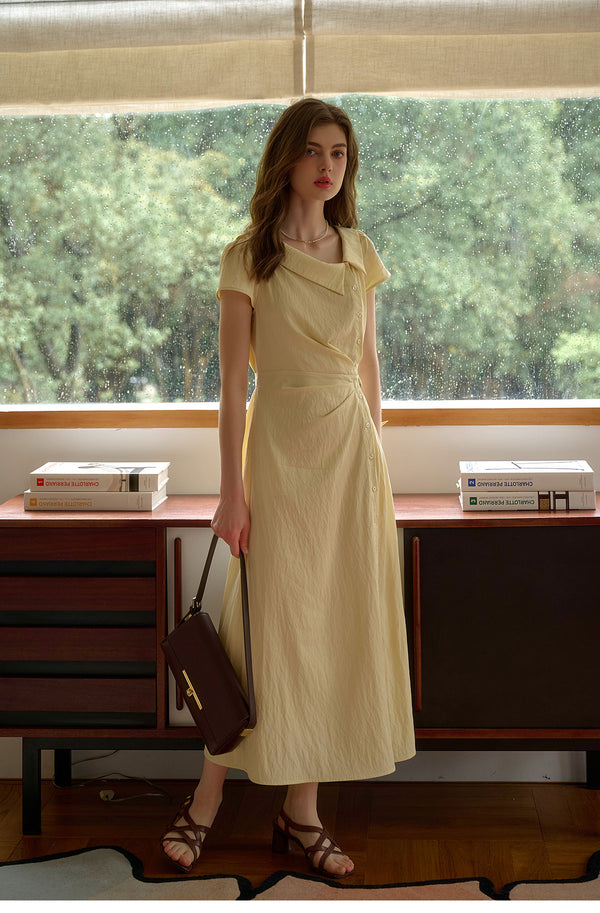 Women's Button-Front Midi Dress | French Style Fitted Dress with Adjustable Belt