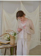 French Openwork Tie-Front Lyocell Linen Knit Cardigan
