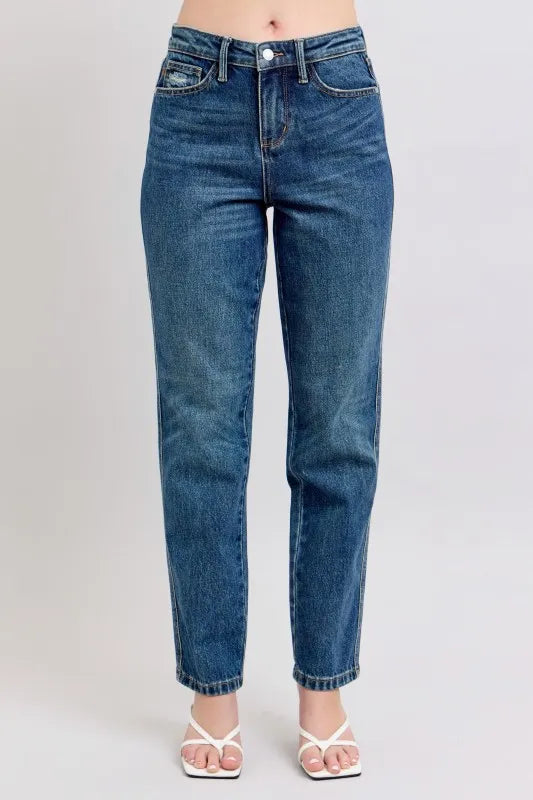 Blue Full Size High Waisted Rigid Magic Non-destroy Straight Leg Jeans Plus Size