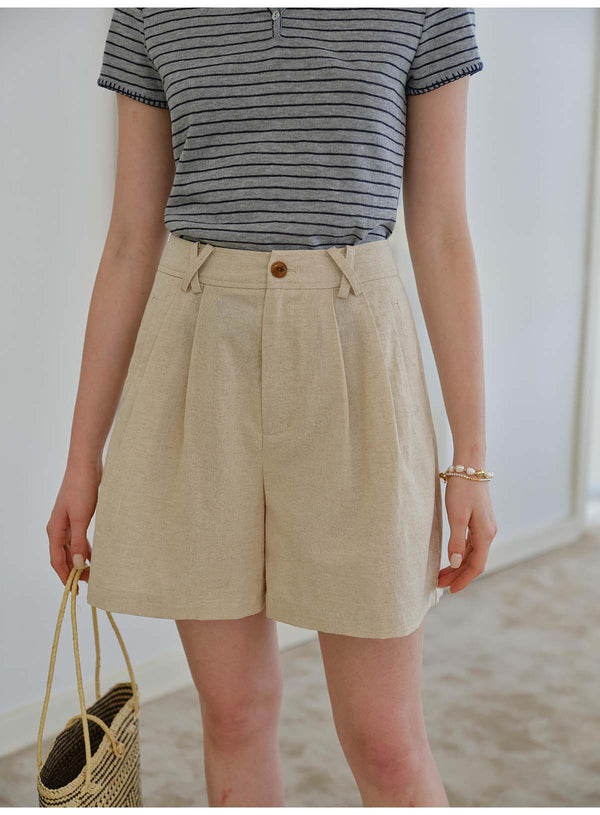 High Waist Linen Cotton Casual Shorts