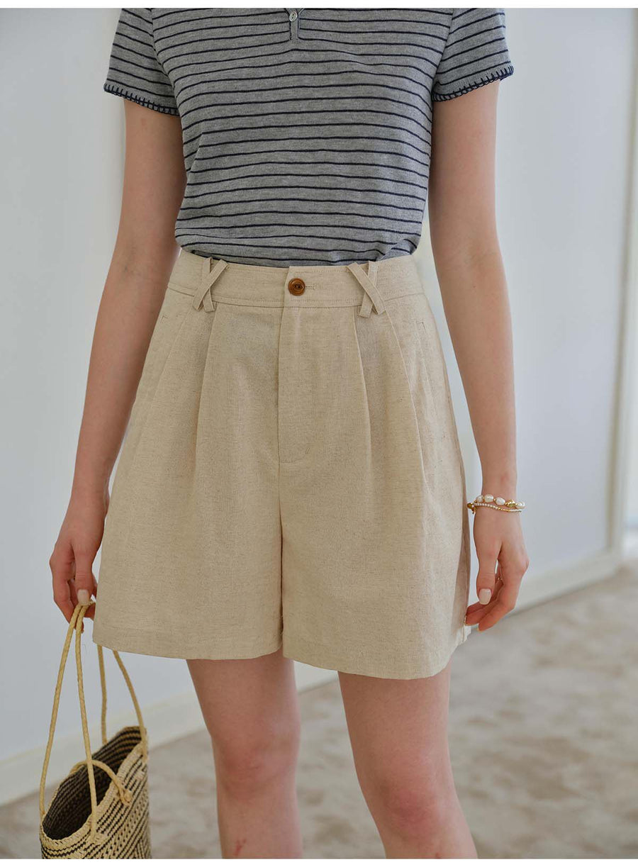 High Waist Linen Cotton Casual Shorts