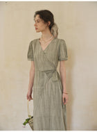French Tie-Dye Wrap V-Neck Midi Dress