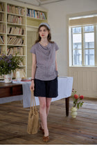 French Plaid Cowl Neck Lyocell Blend Blouse