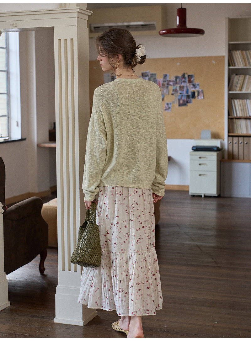 French Vintage Floral Tencel Midi Skirt