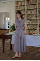 Vintage Plaid Cowl Neck Midi Dress - French Style