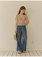 French Linen Texture V-Neck Knit Top