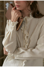 French Court Style Lace Ruffle Tencel Cotton Blouse