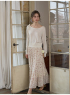 French Vintage Floral Tencel Midi Skirt