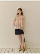 French Style Irregular Ruffle Chiffon Blouse Women 3/4 Sleeve Summer Casual Top
