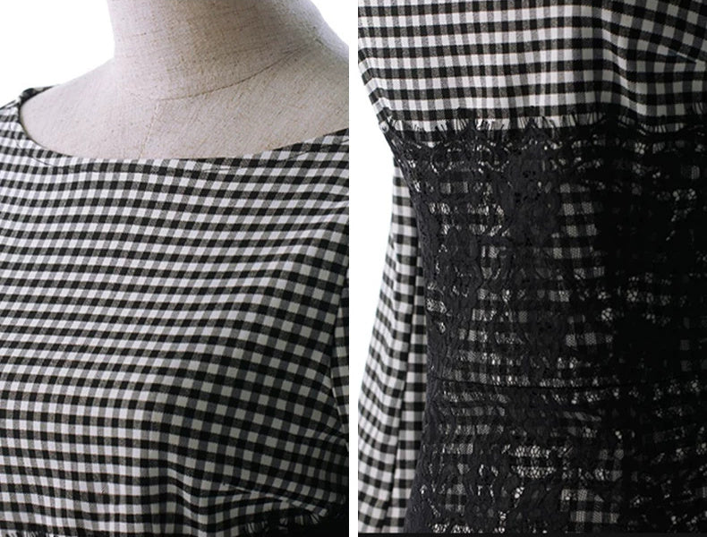 Lace-Waist Houndstooth Pencil Midi Dress - garment detail