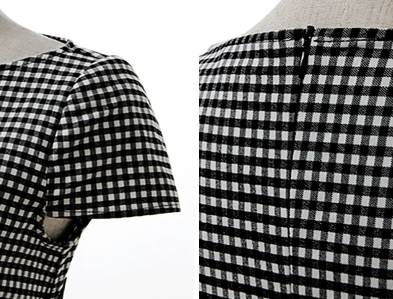 Lace-Waist Houndstooth Pencil Midi Dress - garment detail