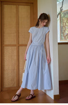 Women's Cotton Blend Belted Midi Dress | Casual A-Line Short Sleeve Summer Dress