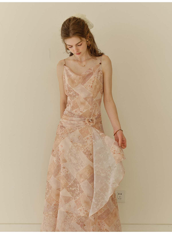Women's Chiffon Slip Midi Dress | Cowl Neck Floral Print French Style Summer Dress