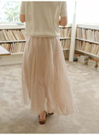 French Style Flowy Chiffon Maxi Skirt Women A-Line Ruffle Hem Long Skirt