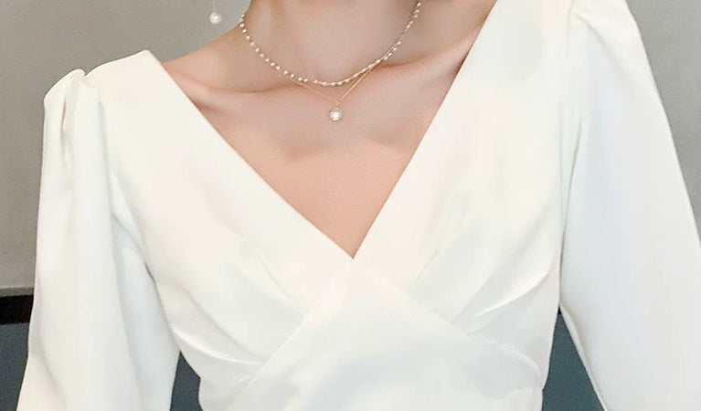 White V-Neck Fringe Short-Sleeve Maxi Dress - garment detail