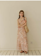 Women's Chiffon Slip Midi Dress | Cowl Neck Floral Print French Style Summer Dress