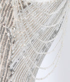 Silver Halter Beaded Tassel Mermaid Maxi Dress - garment detail