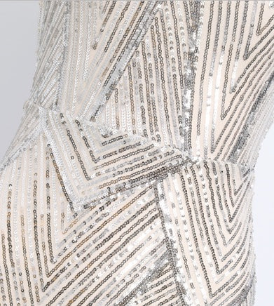 Silver Halter Beaded Tassel Mermaid Maxi Dress - garment detail