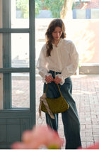 Women's French Tencel Cotton Lace Blouse | Ruffle Neck Tie Shirt