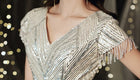 Gold V-Neck Beaded Fringe Maxi Dress - garment detail