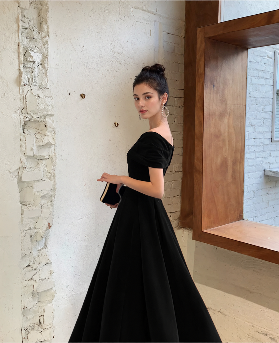 Black Off-Shoulder Velvet Evening Gown