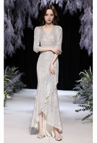 Silver V-Neck Sequin High-Low Mermaid Dress - Silver
