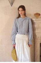 French Style Embroidered Cotton Lyocell Blouse Women Asymmetric Bow Collar Shirt