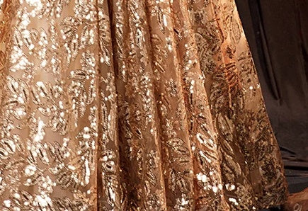 Gold Sequin Full-Skirt Prom Ball Gown - garment detail