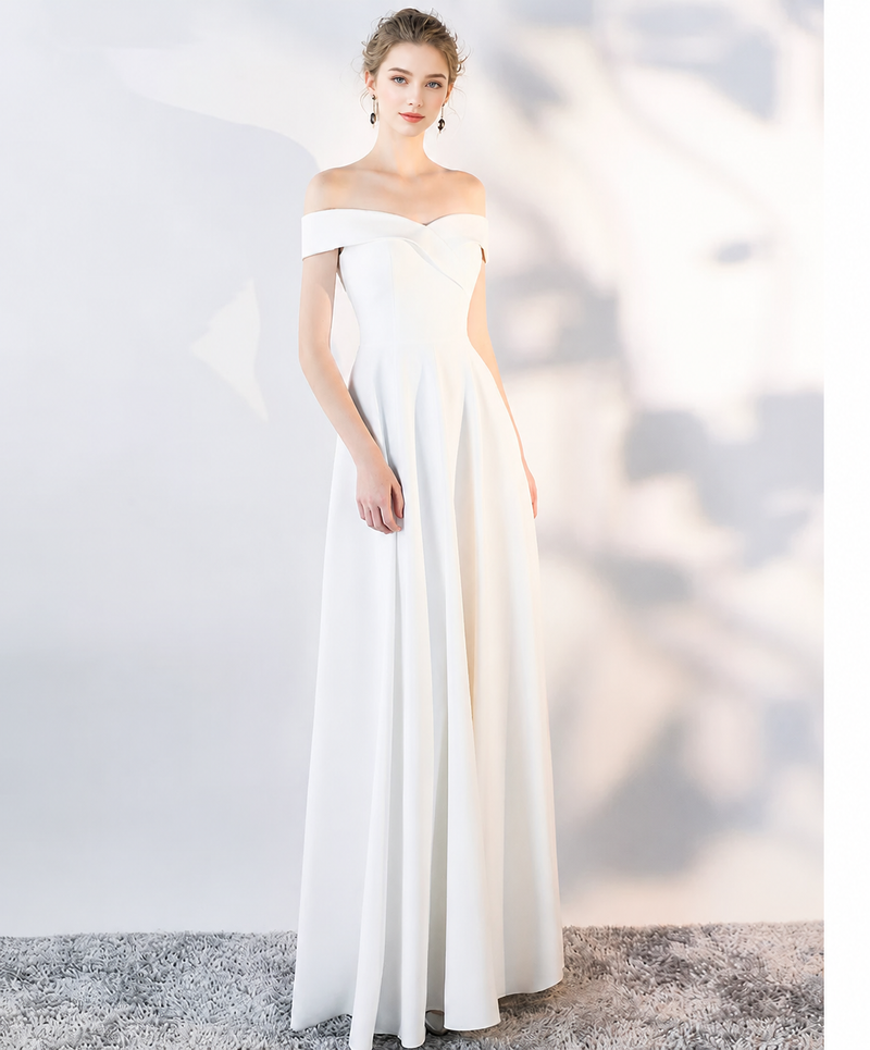 Fold-Over Off-Shoulder A-Line Maxi Dress - White