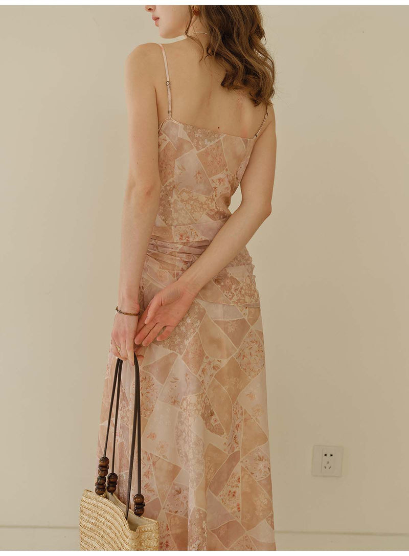 Women's Chiffon Slip Midi Dress | Cowl Neck Floral Print French Style Summer Dress