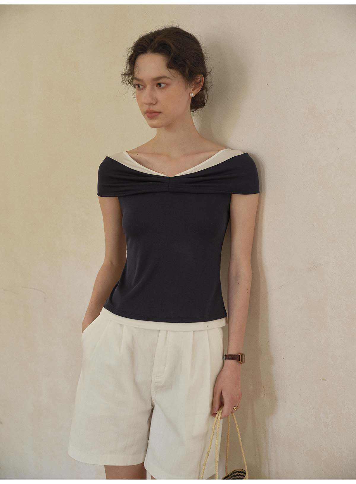 Contrast Color Tencel Cool Breathable Short Sleeve T-Shirt Women Casual Loose Top