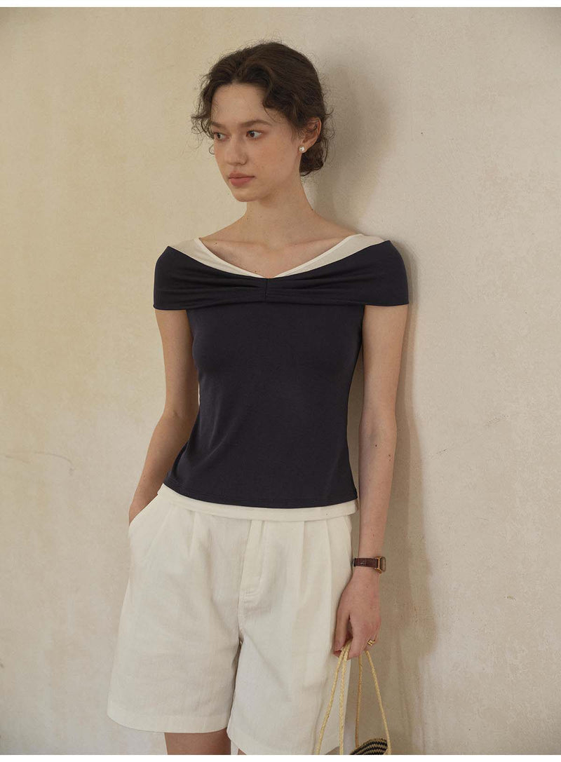 Contrast Color Tencel Cool Breathable Short Sleeve T-Shirt Women Casual Loose Top