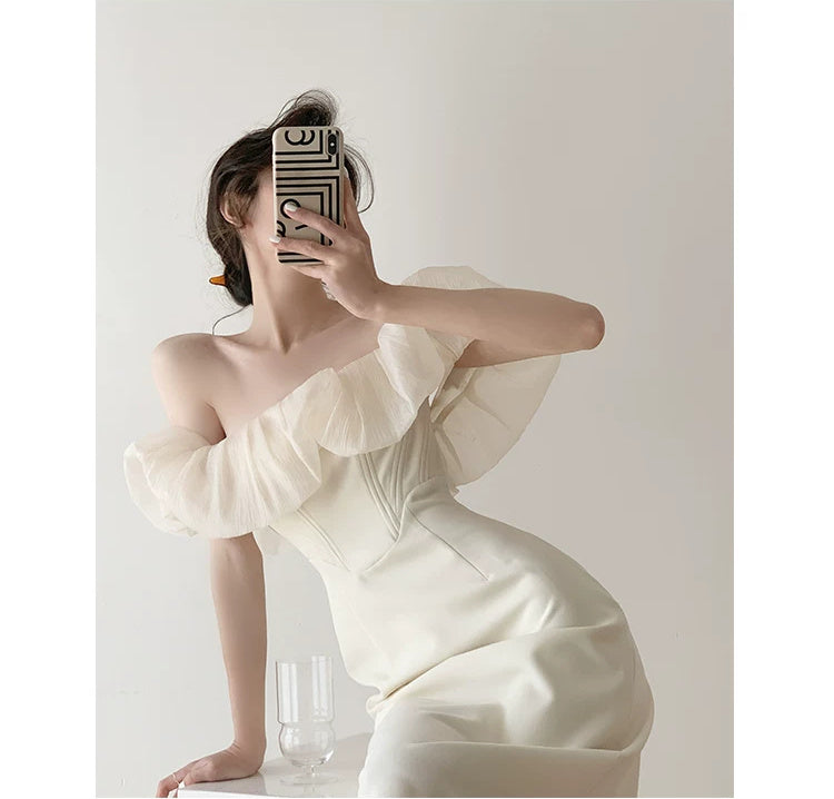 Off-Shoulder Ruffle Corset Mini Dress - front view