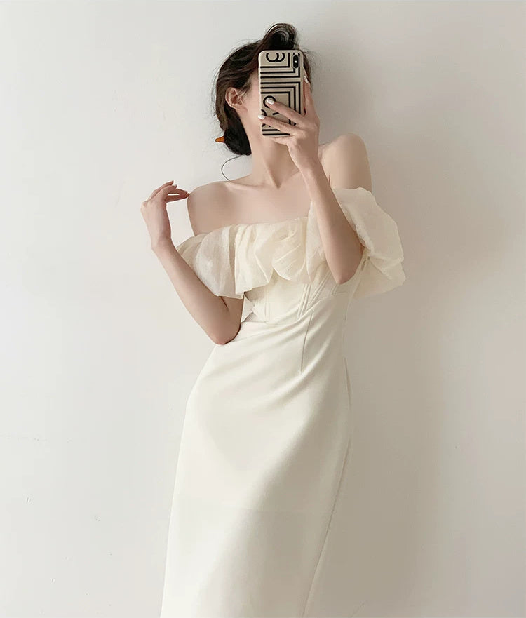 Off-Shoulder Ruffle Corset Mini Dress - garment detail