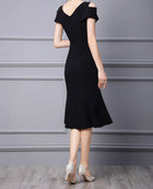 Embellished Off-Shoulder Fishtail Midi Dress - garment detail