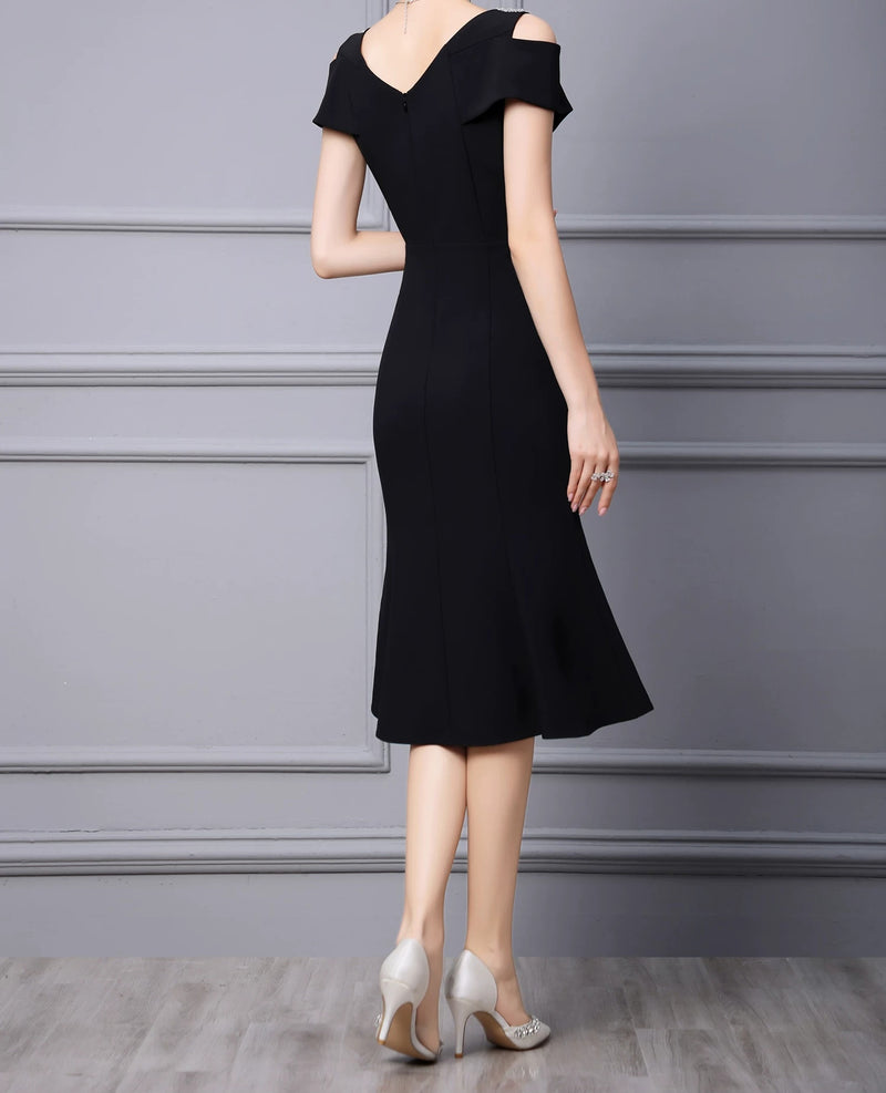 Embellished Off-Shoulder Fishtail Midi Dress - garment detail