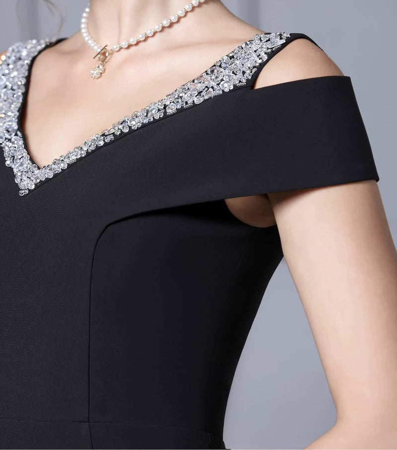 Embellished Off-Shoulder Fishtail Midi Dress - garment detail