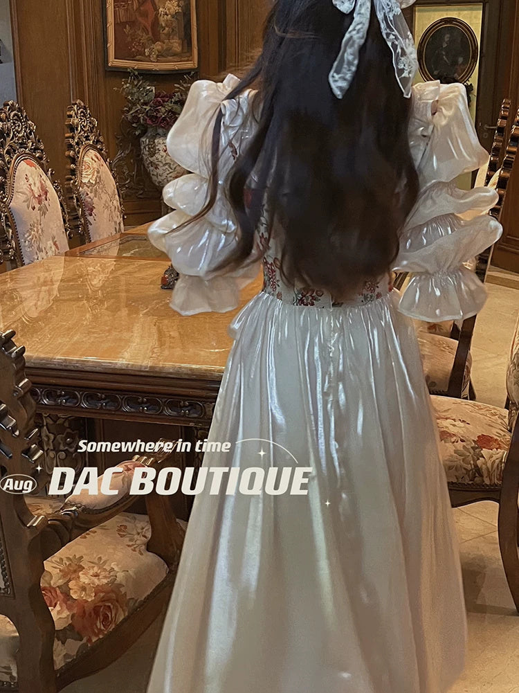 Floral Corset Long-Sleeve Maxi Dress - garment detail