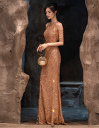Gold Mermaid Evening Gown - Champagne Gold
