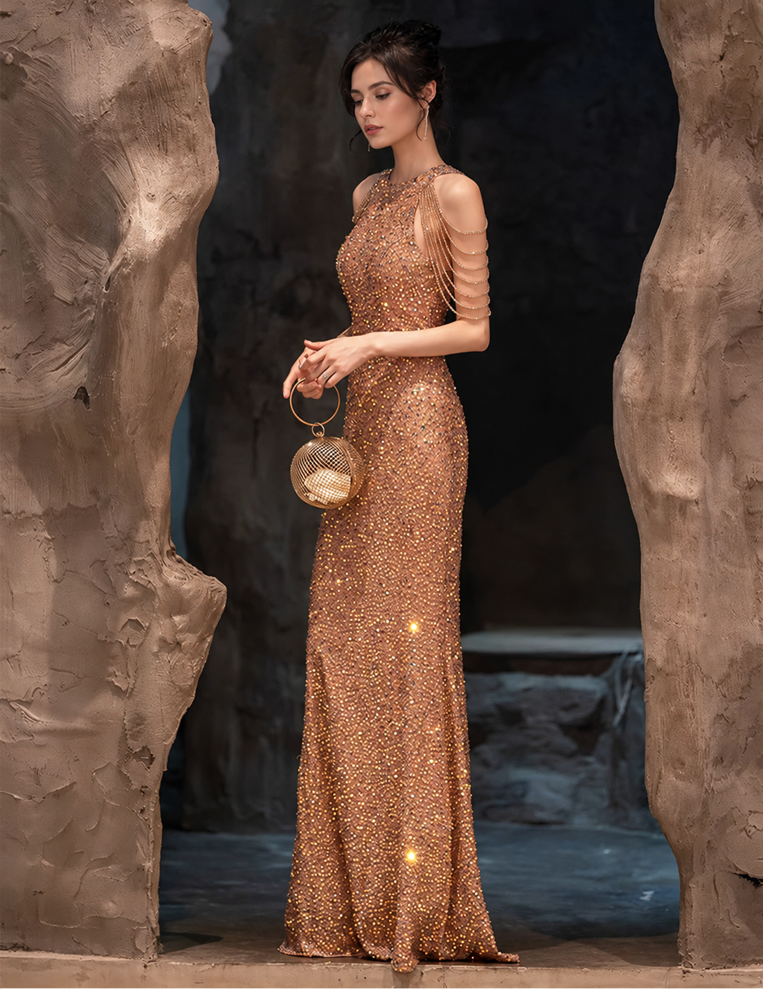 Gold Mermaid Evening Gown - Champagne Gold