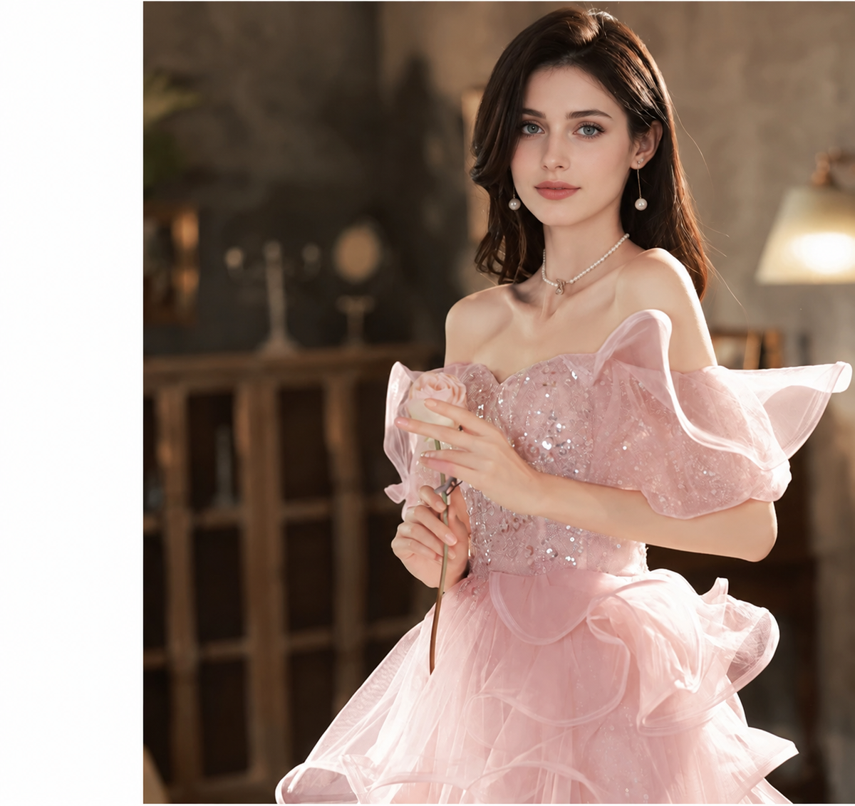 Pink Tiered-Ruffle Tulle Corset Maxi Dress - Pink
