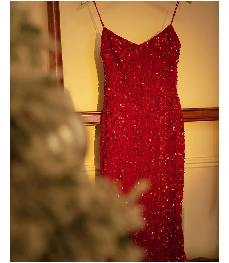 V-Neck Sequin Midi Dress - garment detail