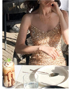 V-Neck Sequin Midi Dress - garment detail