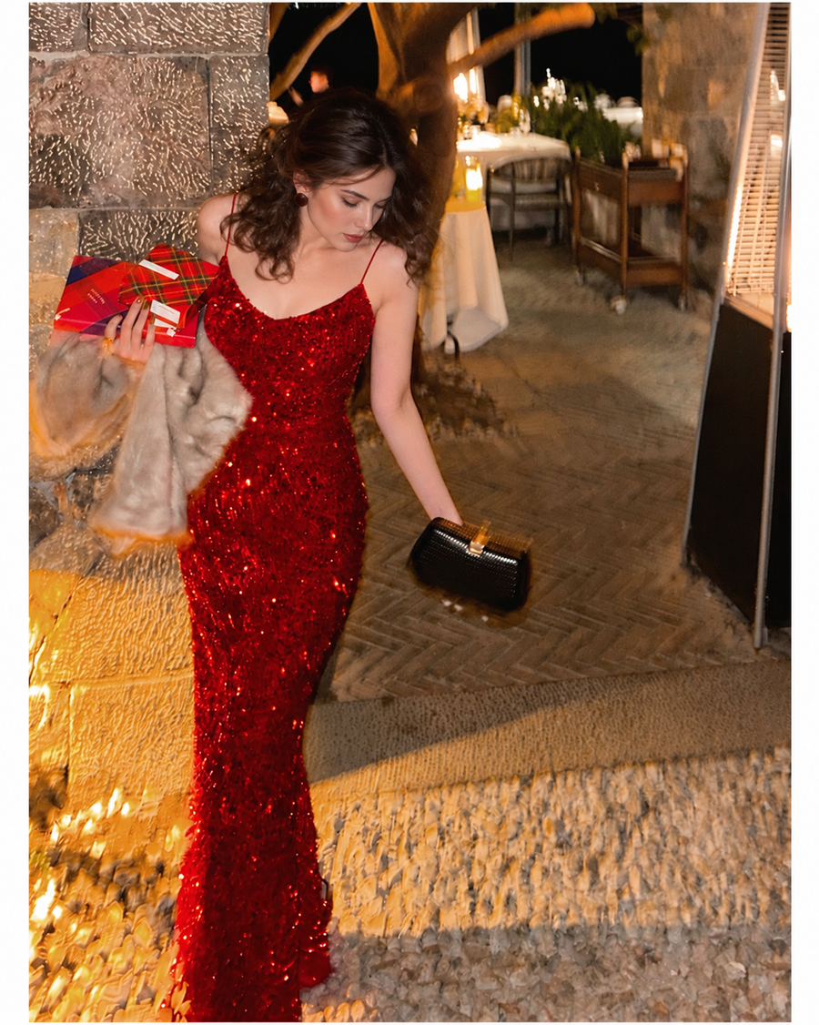 V-Neck Sequin Midi Dress