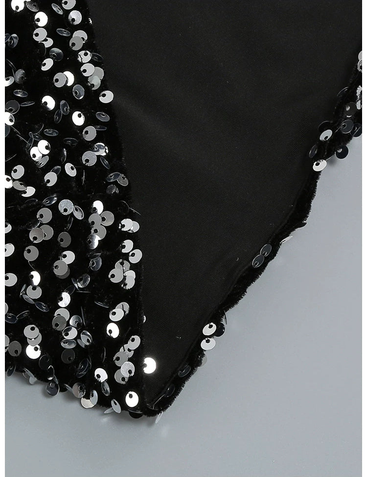 Long-Sleeve Sequin Feather-Cuff Midi Dress - garment detail
