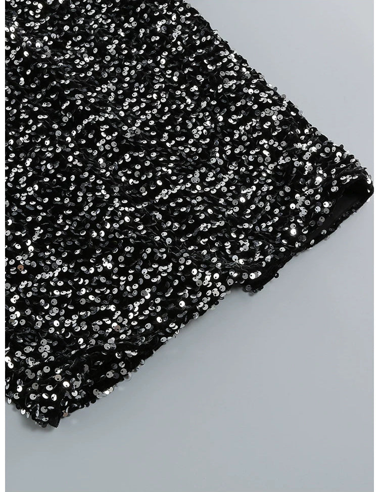Long-Sleeve Sequin Feather-Cuff Midi Dress - garment detail